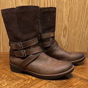 UGG Brown Combat Moto Boots with Suede Finish